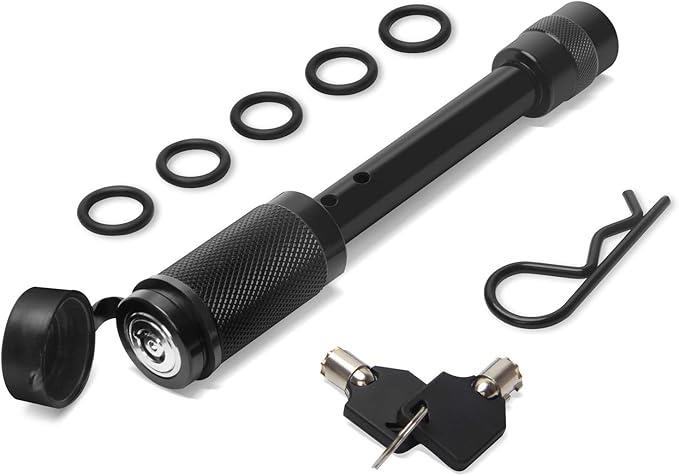 Coolrunner Trailer Hitch Lock Pin Set, 5/8" Extra Long Black Locking Hitch Pin, Heavy Duty Tow Hitch Receiver Lock with Anti-Rattle, Keys, Rubber Cap(5/8" Not Keyed Alike)