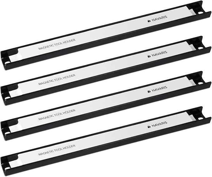 Navaris Set of 4 Magnetic Tool Holder Rack - 12 Inch Heavy Duty Garage Wall Holder Strip for Tools - Tool Bar with Magnet for Screwdriver, Wrench