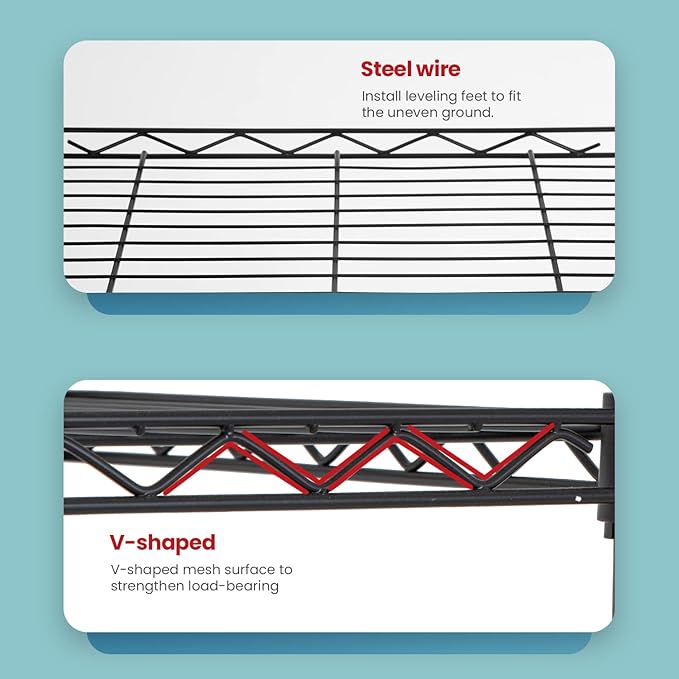 BestOffice Adjustable NSF-Certified Metal Shelf Wire Shelving Unit Storage for Small Places Restaurant Garage Pantry Kitchen Garage Rack (Black, 21.5L x 11.6W x 47.6H)