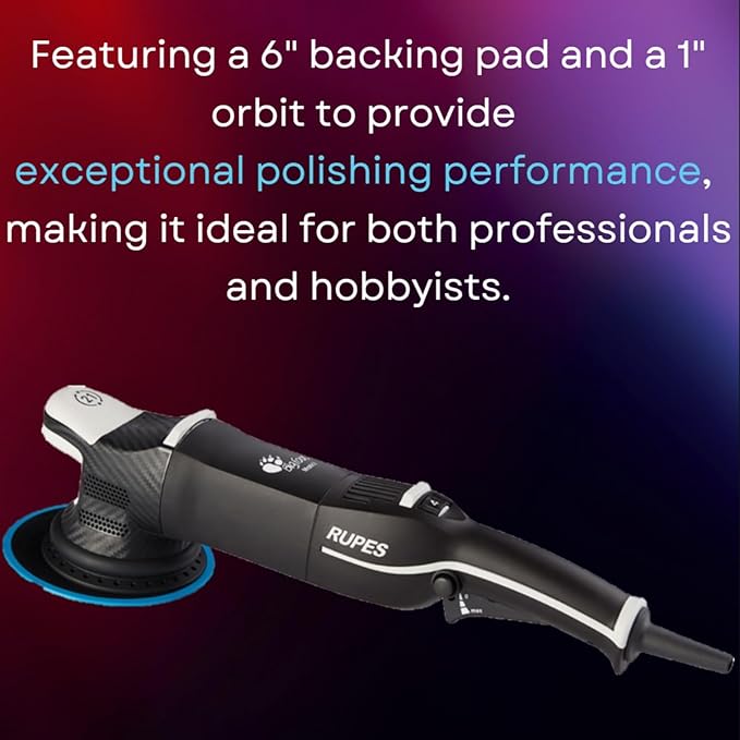 RUPES LHR21V Single BigFoot Mark V Random Orbital Polisher - Reduced Noise & Vibrations - Enhanced Motor Efficiency - Gears Require Minimal Lubrication - Provides Optimal Balance - Stable Grip
