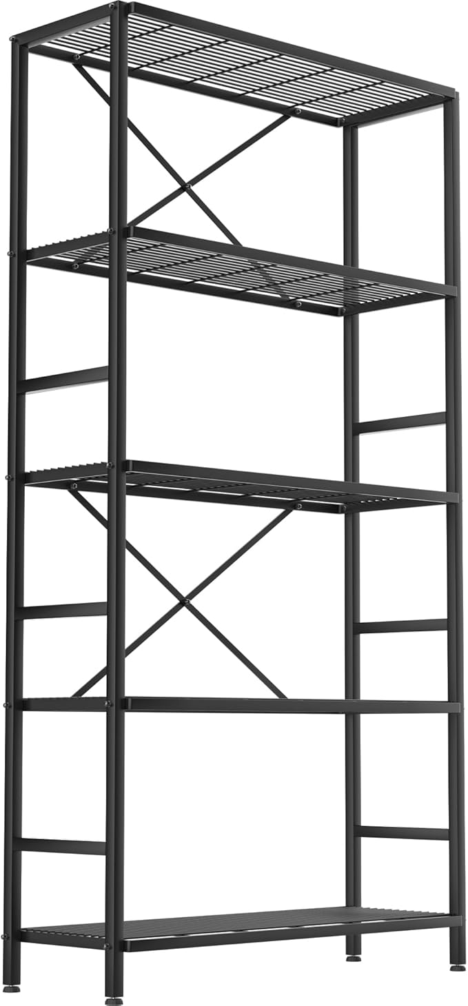Soywey 5-Tier Heavy Duty Garage Shelving Unit,Standing Storage Shelf,Metal Wire Rack Shelf Suitable for Laundry Rooms,Bathrooms,Kitchen Storage Rooms,Wardrobes(Black,37.8L x 14W x 65.7H)