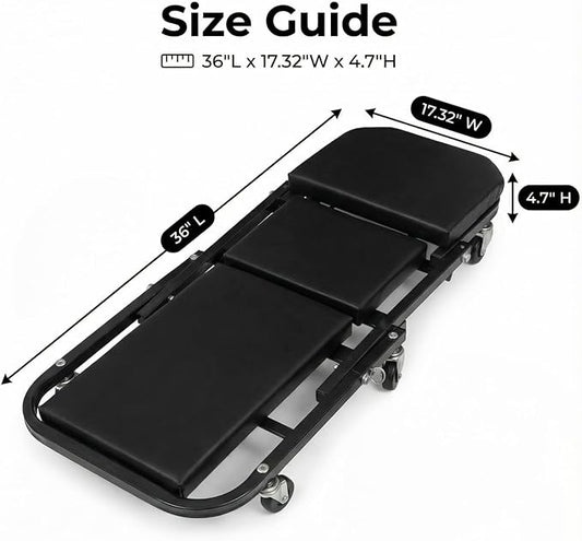 WEEK NINE 36 Inch Foldable Z Creeper Seat, 2 in 1 Rolling Chair and Work Bench for Garage Auto Repair, 330 LBS Capacity, Black