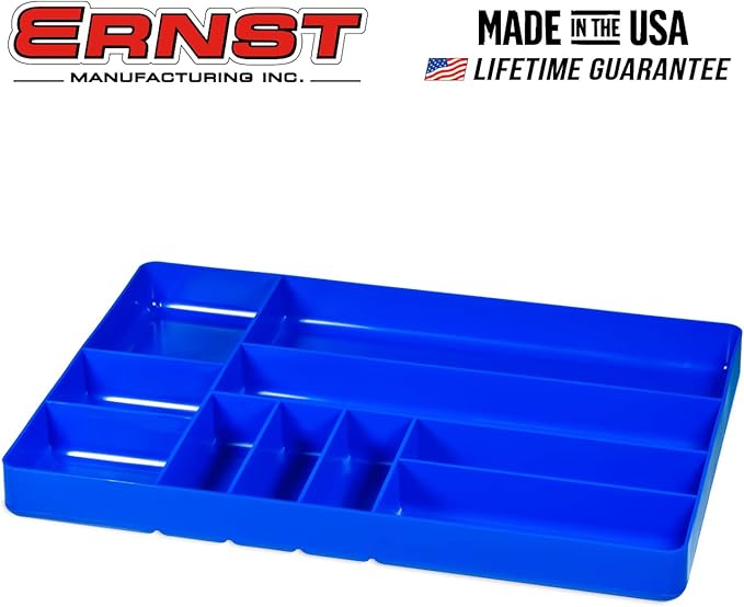 Ernst MFG 10 Compartment Drawer Organizer: Heavy Duty Stackable Tray for Automotive Garage Tool Organization - Low-Profile Toolbox Storage - Nuts and Bolts, Tools, Parts, Easy to Clean - Blue