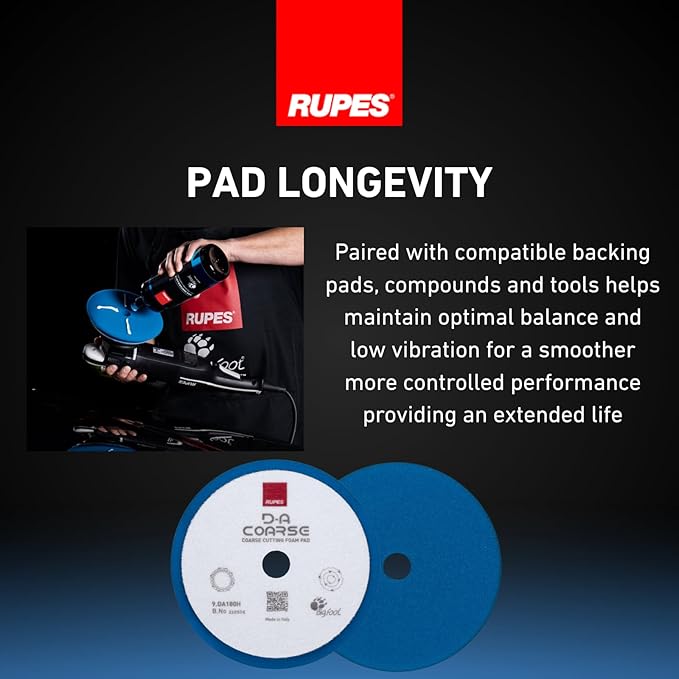 RUPES 9.DA180H Pack of 12 Blue D-A Coarse Cutting Foam Pads 180mm | Ideal for Paint Correction & Gloss Enhancement | Mild to Severe Defect Removal | Compatible with 6" Backing Plate