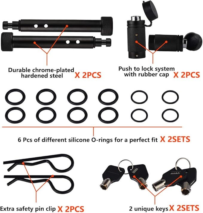83522-2 Towever 5/8 inch Trailer Hitch Locking Pin, Solid Steel Tow Hitch Lock with Anti Rattle O-Rings Fits Class III IV V 2 inches and 2-1/2 inches Receiver (Pack of 2 pcs)