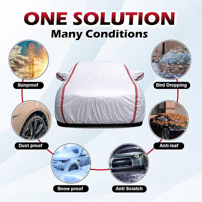 Compact SUV Car Cover with Red Reflective Strip Univeral Fit for Jeep Compass, Audi Q3/Q4, BMW X1/X2, Nissan Kicks Rogue Sport, Subaru Crosstrek Forester, Toyota Corolla Cross RAV4, CX5