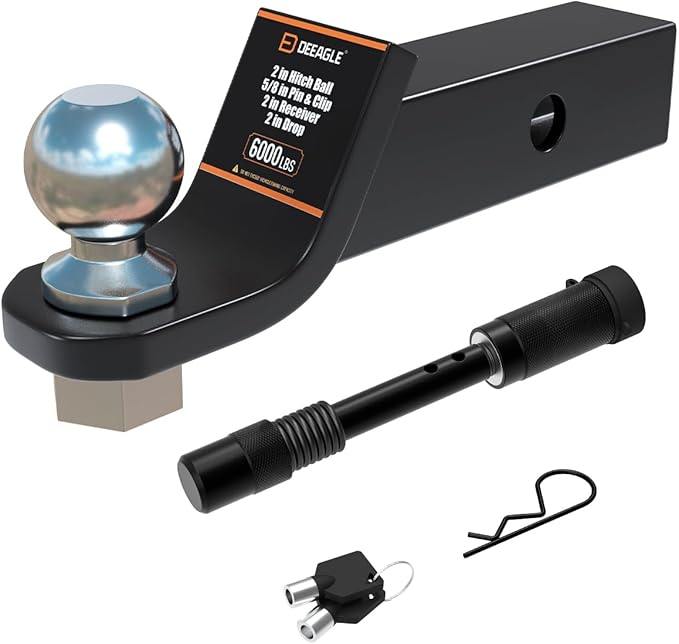 DEEAGLE 2 in Ball Hitch, Heavy Duty Steel Receiver Hitch with 3.5” Hitch Pin Lock, Fits 2 in Receiver, 7500lbs, 2 in Drop, Include Pin Lock
