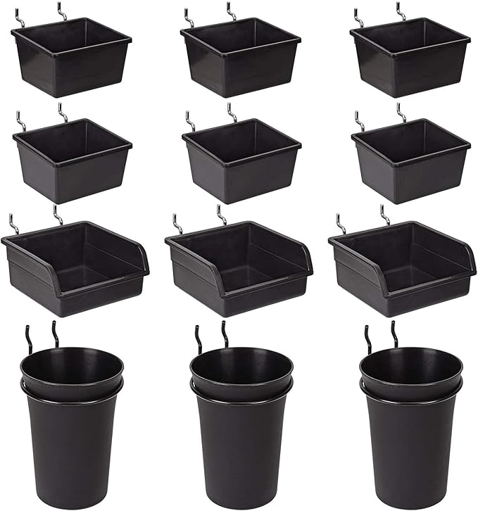 G.CORE 12 Pack Pegboard Bins PegBoard Cups with Hooks & Loops, Peg Board Hooks Assortment Organizer Accessory, Various Tools Storage Arrange System Kit for Garage Craft Workshop Workbench Hobby Office