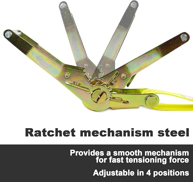 Heavy-Duty Tie Down Ratchet Straps with Chain Ends with Grab Hook, 2‘’ X 27ft, 10,000 lbs Break Strength, Ratchet Strap with Chain Anchors Ideal for Securing Cargo to Flatbed Trailer, 4 Pack