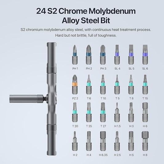 24 in 1 Magnetic Screwdriver Set, DIY Ratchet Mini Removable Self-Assembly Precision Screwdriver Tool Kit, Magnetic DIY Precision Tool Kit with Variety Head Styles for PC/Mobile/Watch/Bicycle