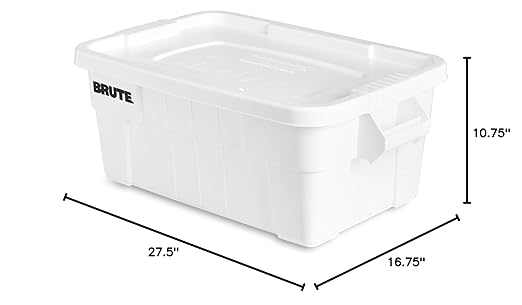 Rubbermaid Commercial Products BRUTE Tote Storage Container with Lid-included, 14-Gallon, White, Reusable Boxes for Moving/Storing in Garage/Basement/Attic/Jobsite/Truck/Camping