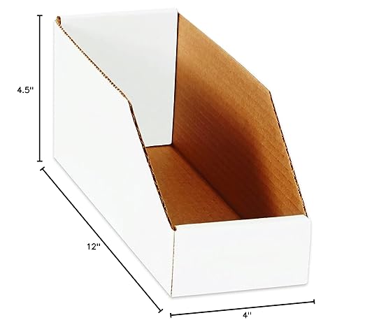 Box USA Cardboard Storage Bins, Open Top Bin Box, 4"L x 12"W x 4.5"H 50-Pack | Medium for Inventory, Organization, Parts, Garage, Warehouse or Home Cubby, Oyster White 8x18x10