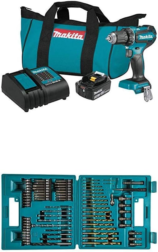 Makita XFD131 18V LXT Lithium-Ion Brushless Cordless 1/2 In. Driver-Drill Kit (3.0Ah) and B-49373 75 PC Metric Drill and Screw Bit Set