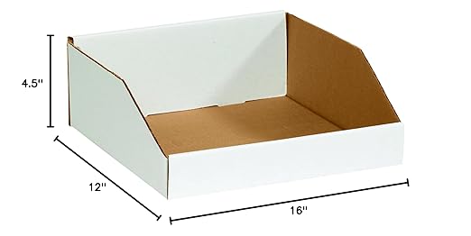 Box USA BBINMT16124 Open Top Bin Boxes, 16" x 12" x 4", Oyster White (Pack of 50)