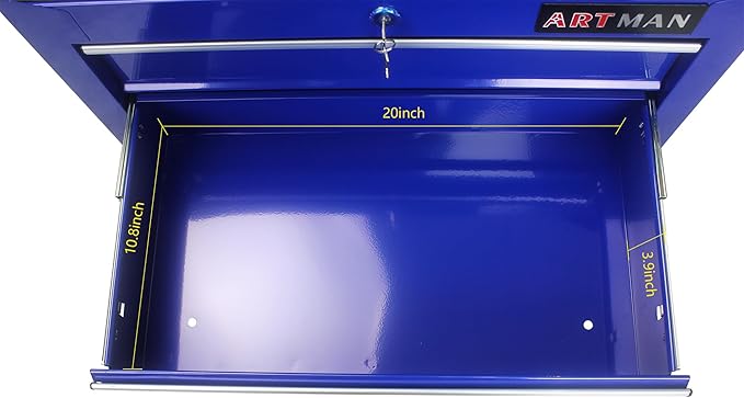 YOPTO Multifunctional Cart with 5 Ball-Bearing Drawers,Portable Rolling Tool Chest W/ 4 Wheels,Key Locking and Pull Handle,for Garage,Warehouse,Workshop,Repair Shop,Blue