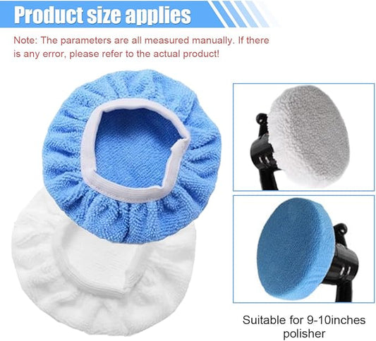 15PCS Car Polisher Pad Bonnet, 9 to 10 Inch Soft Polishing Bonnets Buffing Pads, Car Wax Cover Kit for Car Orbital Buffer Polisher, 10 Microfiber Bonnets + 5 Woollen Polishing Pad Covers (9-10 Inches)