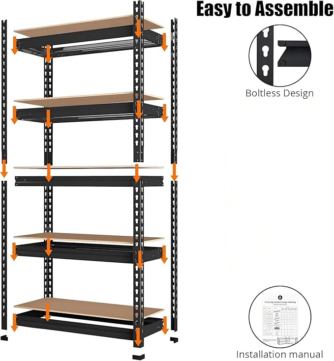 Towallmark Garage Shelving, 48 x18 x 72 Storage Shelves, Heavy Duty Storage Shelving, Durable Storage Shelves, Rust-Resistant Design, Easy Assembly