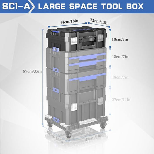 18 Inch Flat Top Tool Box | AIRAJ Stackable Modular Tool Organizer Box Storage System | Garage Storage | Home Repair | Professional Use | (SC1-A)