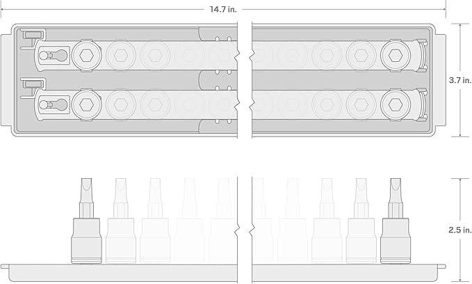 TEKTON 3/8 in Drive Hex Bit Socket Set with Rails and Tray, 19-Piece (1/8-3/8 in., 3-10 mm) | SHB91202