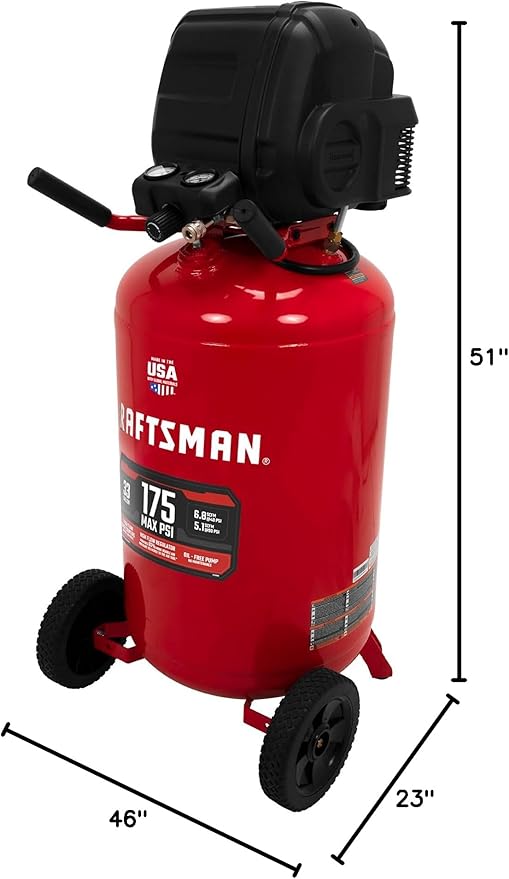 CRAFTSMAN 33 Gallon Air Compressor, 175 Max PSI, Portable Air Compressor, Vertical Air Compressor for Heavy-Duty Use, Ideal for Home Garage and Workshop, Efficient and Reliable Performance