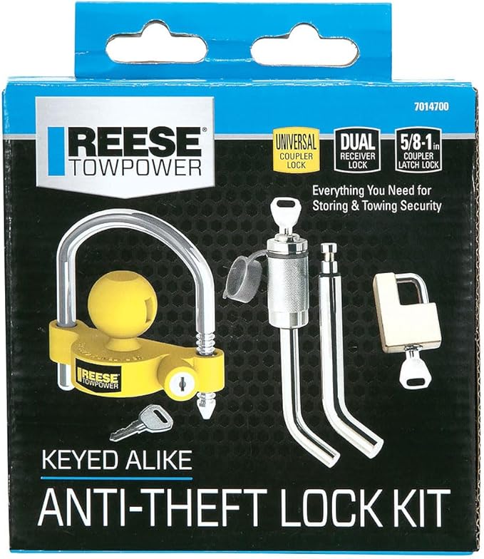 REESE Towpower 7014700 Trailer Hitch and Coupler Combo Lock Set, Fits 1-1/4 Inch & 2 Inch Square Receivers, 1/2 Inch & 5/8 Inch Pin Diameter