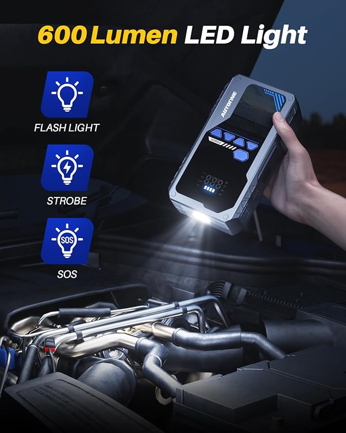 AUTOONE 8000A Jump Starter with Air Compressor (All Gas/12L Diesel), 150PSI Car Jumper Starter Portable, Jump Box Tire Inflator with LED Flashlight, LCD Display, Storage Case