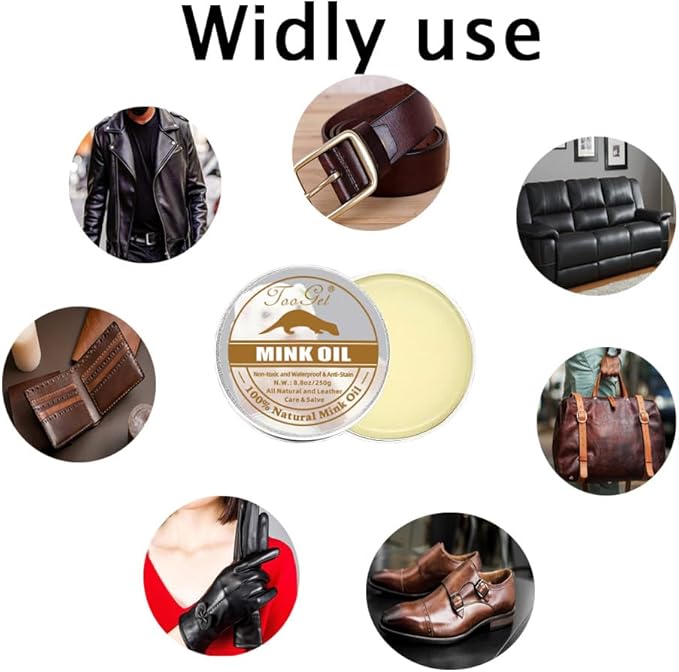 TooGet Mink Oil for Leather Care - 8.8 OZ Conditioner & Cleaner Kit, Restorer for Boots, Shoes, Purses & Belts