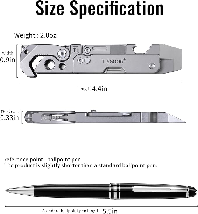 Titanium Pry Bar, EDC Multitool with Folding knife, Wrench, Screwdriver, Bottle Opene, Ruler, SIM Card Removal Tool, Ruler, EDC Pocket Multi Tool