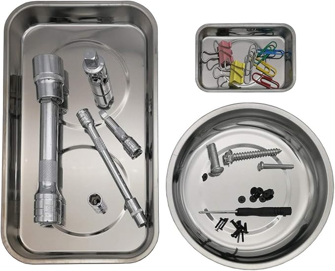 Magnetic Tray Holder 3pc,for Socket Screw Nuts Bolts Metal Parts,Extra Strong Magnet,Thickened Tray,Stainless Steel