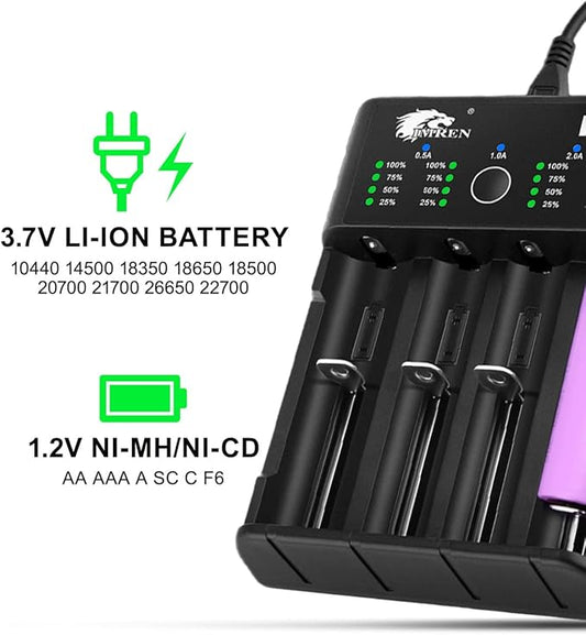 IMREN 18650 Battery Charger,21700 Battery Charger for 3.7V 14500 10400 18500 18350 18650 18700 20700 21700 22650 26650 Li-ion Battery,1.2V Ni-MH/Ni-Cd Battery,4 Bay 18650 USB C Charger