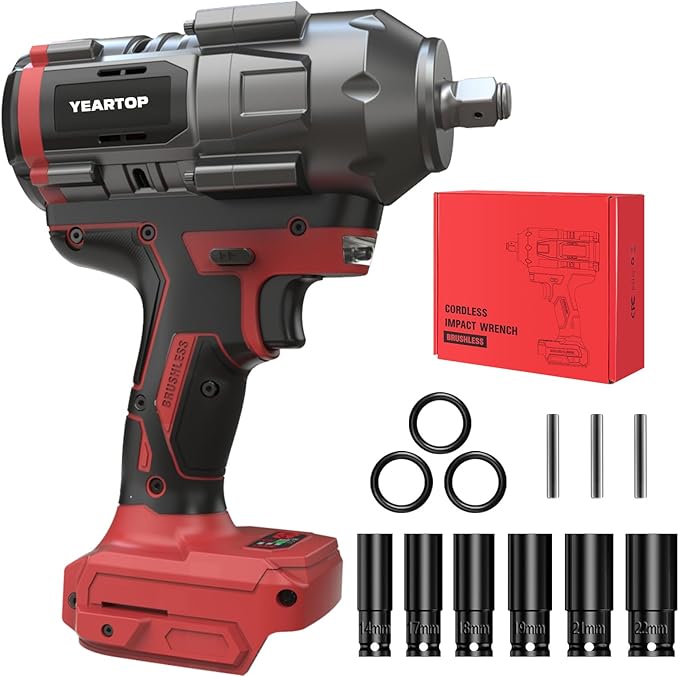 Cordless Impact Wrench 1/2 inch for Miwaukee 18V Battery, 900Ft-lbs(1200N.m) Brushless Impact Driver with 4-Mode Speed, High Torque Impact Gun with 6 Sockets, LED Work Light (Battery NOT included)