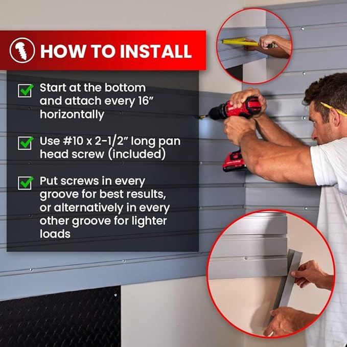 DLDIRECT 3 Colors - Slatwall Panel Garage Organizer: Heavy Duty Wall Mounted PVC Rack, Interlocking Slat Paneling for Garage Storage, Slotwall Board, Shelves System