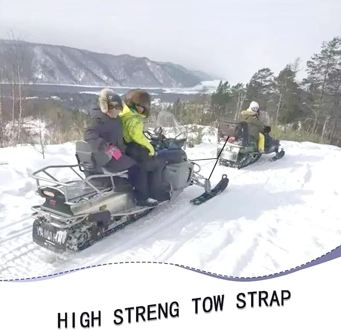 Heavy Duty Snowmobile Tow Straps, Long Reinforced Emergency Gear ATV Tow Rope with Two Hooks 3 Point Strips, Sled Pulling Straps for Ski Snowboard Accessories Kit
