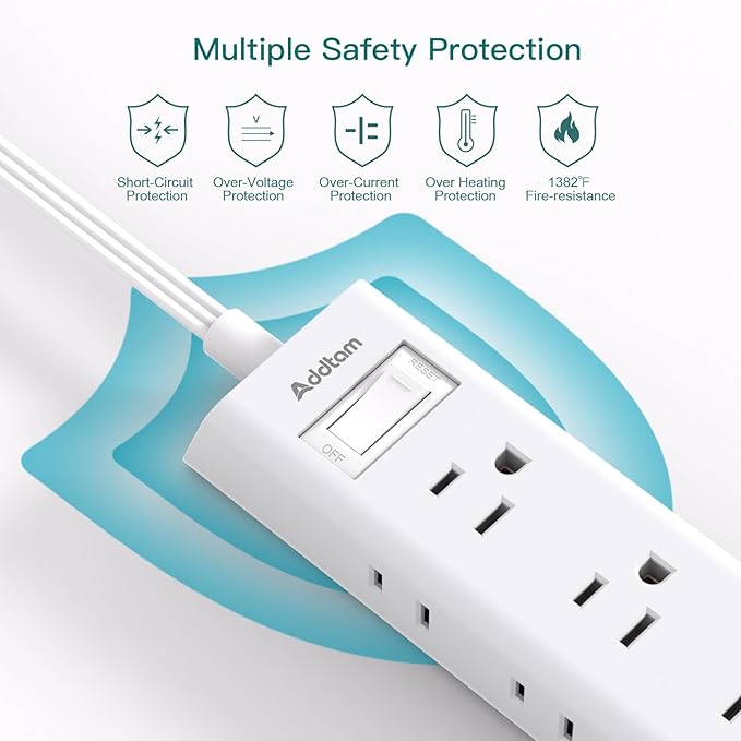 20FT Extension Cord with Multiple Outlets - Surge Protector Power Strip, Addtam 12 Widely 3 Sides Outlet Extender, 900J, Wall Mount, Flat Extension Cord for Home Office College Dorm Room Essentials