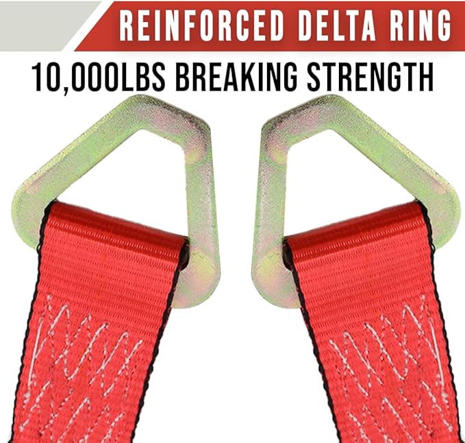 Boxer Pro 2 in x 10 FT Red Lasso Tow Strap with Forged D Ring & Axle Strap– Protective Sleeve – Car Tie Down, Auto Hauler, Auto Transport – 10,000lbs (4 Pack w/Axle Strap)
