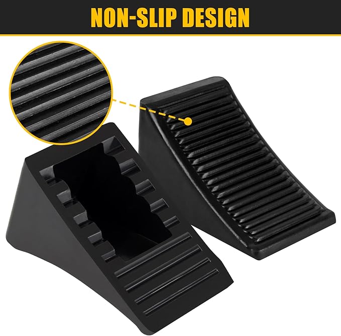 4 Pack Heavy Duty Wheel Chocks, Solid Rubber RV Wheel Chock for Trailers, Black Tire Chocks for Cars, Truck,Travel Trailers, Camper and ATV, 6.5" x 3.6" x 3.7"