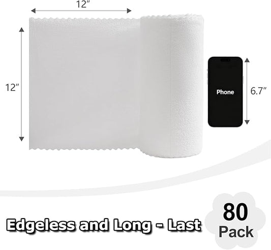 80 Pack Microfiber Cleaning Cloth Roll White Reusable Paper Towels 12"x12" Tear Away Cloth, Microfiber Towels for Cars, Wash Cloths, Lint Free Rags for House, Kitchen,Window,Cleaning Supplies