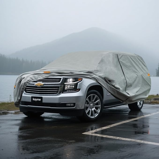 Kayme Heavy Duty SUV Car Cover Custom Fit Chevrolet Suburban Waterproof All Weather for Automobiles, Full Exterior Covers Sun Rain UV Protection.(Deliver About 3-10 Days)