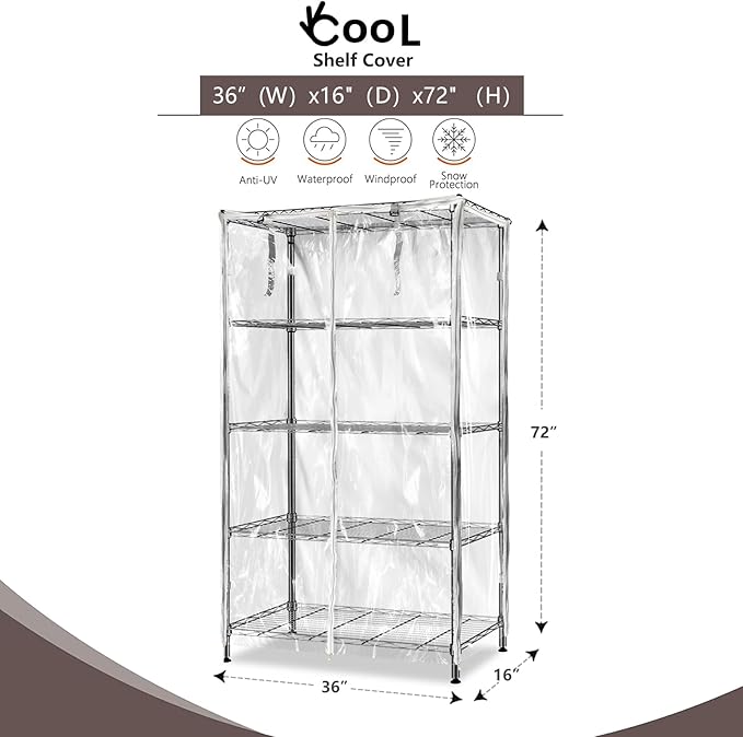 okcool Waterproof Shelf Cover,All Clear Wire Shelf Cover with Zipper,Transparent PVC Clearly Visible.(Fits 36" Wx16 Dx72 H Shelves)