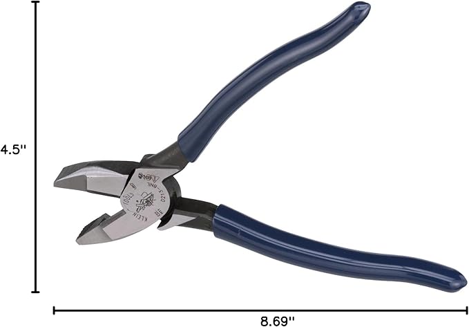 Klein Tools D213-8NE Pliers, 8-Inch Side Cutters, High Leverage Lineman's Pliers Cut Copper, Aluminum and other Soft Metals