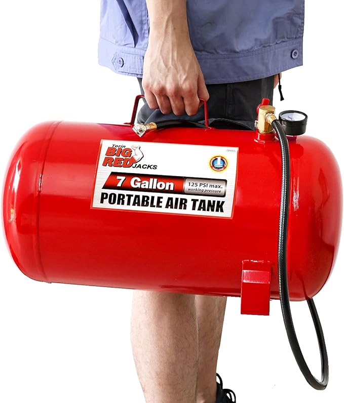 BIG RED T88007 Torin Portable Horizontal Air Tank with 36" Hose, 7 Gallon Capacity, Red