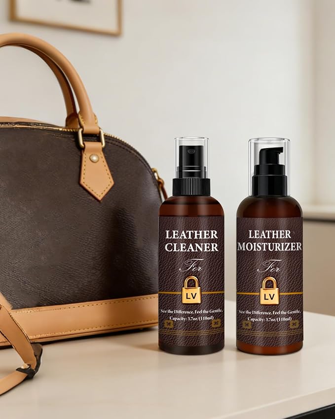 Leather Cleaner & Moisturizer Set for Louis Vuitton, Cleaning and Maintenance Set for LV, Powerful Stain Removal, Gentle Care, Suitable for LV Handbags/Wallets and Other Luxury Brands