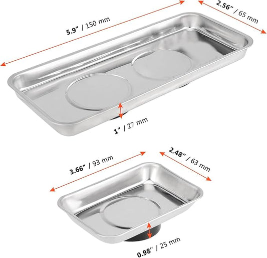SINJEUN 10 Pieces Rectangle Magnetic Tray, 3.6 x 2.5 Inch and 5.9 x 2.5 Inch Magnetic Tray Set, Stainless Steel Magnetic Tray Holder for Screws, Nut, Bolt and Metal Part