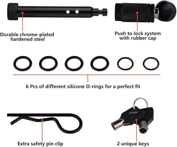 83522 5/8 inch Trailer Hitch Locking Pin, Solid Steel Tow Hitch Lock with Anti Rattle O-Rings Fits Class III IV V 2 inches and 2-1/2 inches Receiver