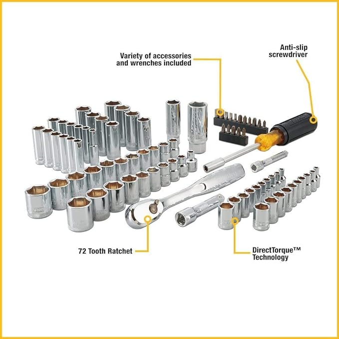 DEWALT 20V MAX Cordless Drill / Driver Kit, 1/2-Inch with Mechanics Tool Set, 84-Piece (DCD771C2 & DWMT81531)