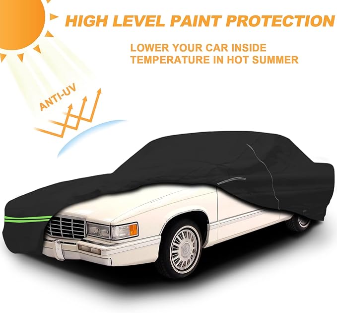 Waterproof Car Cover Replace for Cadillac DeVille 1989-2005 Sedan Coupe, 210T All Weather Car Covers with Zipper Door for Snow Rain Dust Hail Protection