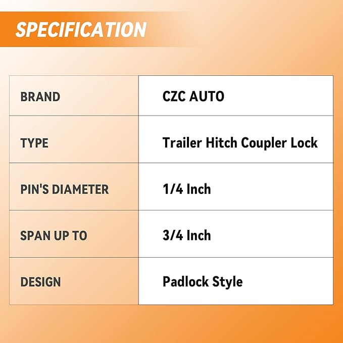 CZC AUTO Trailer Lock Dia 1/4 Inch, Coupler Lock 3/4 Inch Span Trailer Hitch Lock with Keys Trailer Coupler Lock for Tow Boat RV Truck Car's Coupler, 1 Pack