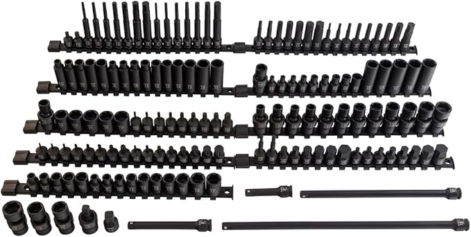 SUNEX 35145 3/8" Drive SAE & Metric 6 Point Standard & Deep with Universals, Star (E and Tamperproof), Triple Square, & Hex Bit, 145-Piece