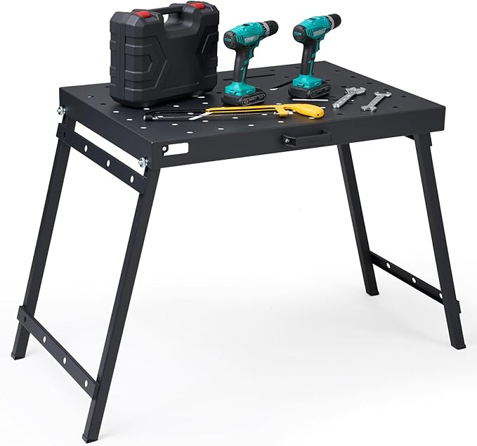 OLBRUS Welding Table Foldable Work Bench, Folding Workbench,1000LBS Capacity Heavy-Duty Welding Workbench with Fixture Holes, Foldable Steel Work Bench for Welding, Assembly & Repair