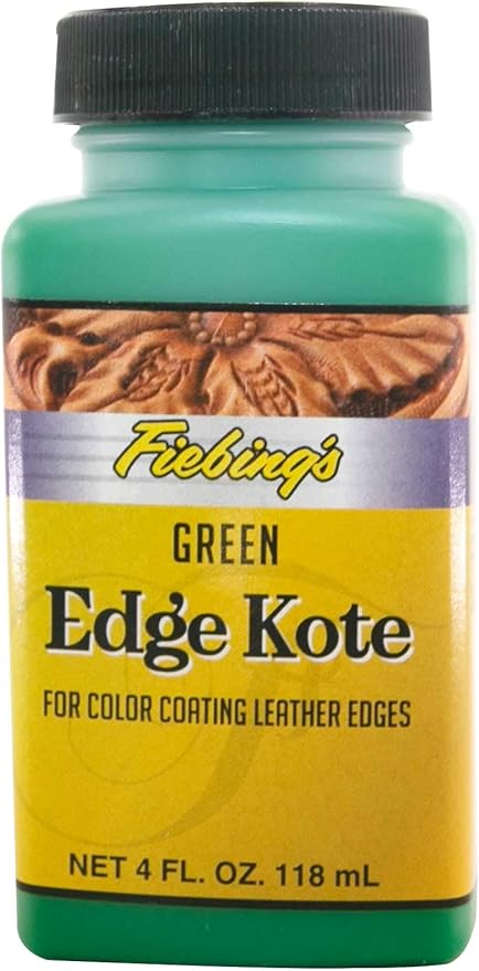Fiebing's Edge Kote 4 Fl Oz - Green - for Coloring Leather Edges on Purses, Bags, Shoes, Holsters, Wallets, etc